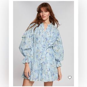 & Other Stories Relaxed Frill Detail Voluminous Light Blue Floral Dress